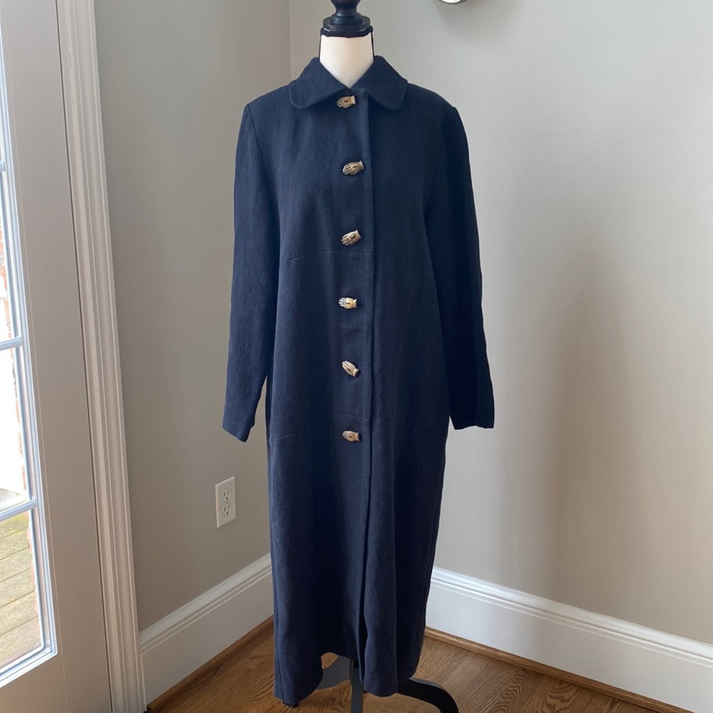 NWOT hemp linen made in USA silk carved buttons coat lightweight laggin look